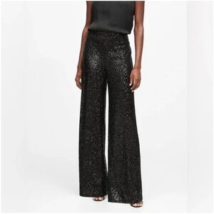 NWT Banana Republic Black Sequin Wide Leg Pants Sz M